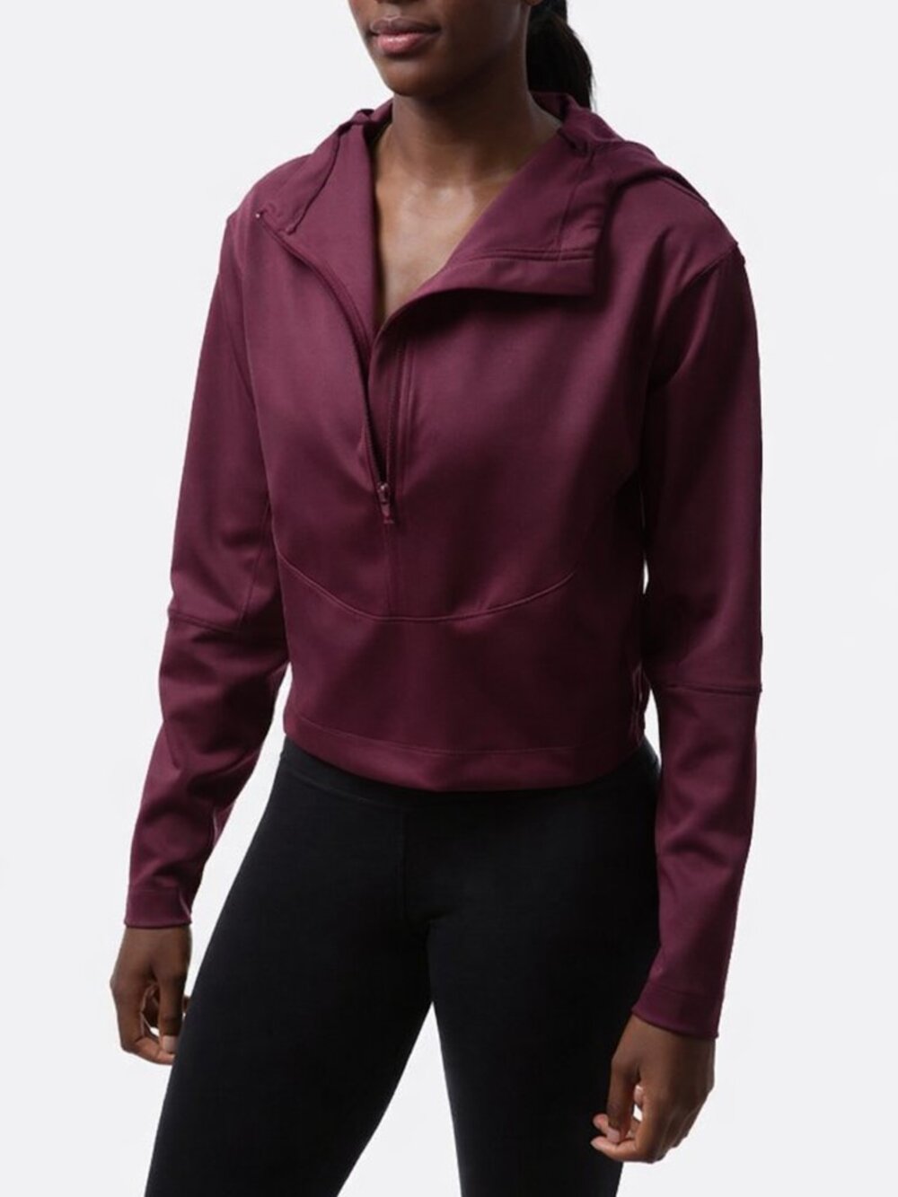 BORN PRIMITIVE Convertible Pullover Hoodie 1/2 Zip Cropped Sangria Women's XL